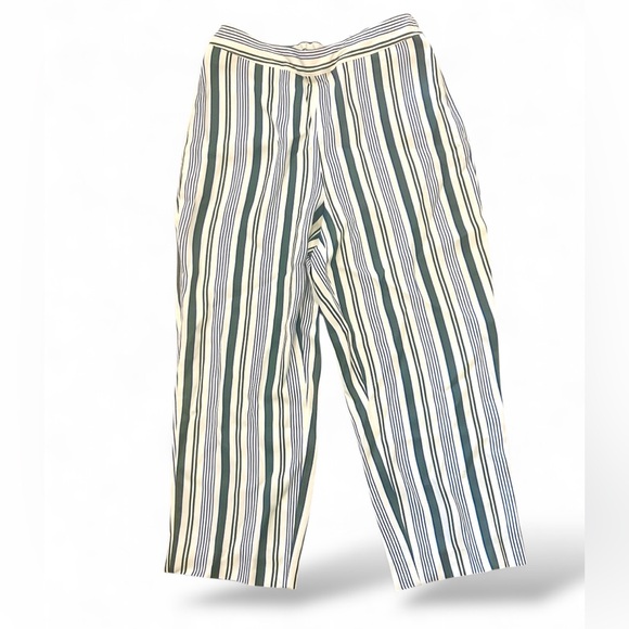 Tory Burch Size 10 Cropped Pants Green Blue White Stripe Straight Leg Resort - Picture 1 of 13